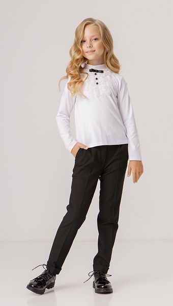 Фото belyj-golf-dla-devocki-s-zabo-01 товару Білий гольф для дівчинки з жабо0