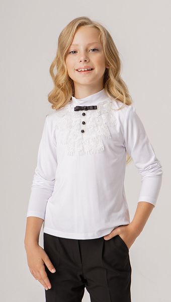 Фото belyj-golf-dla-devocki-s-zabo-03 товару Білий гольф для дівчинки з жабо0