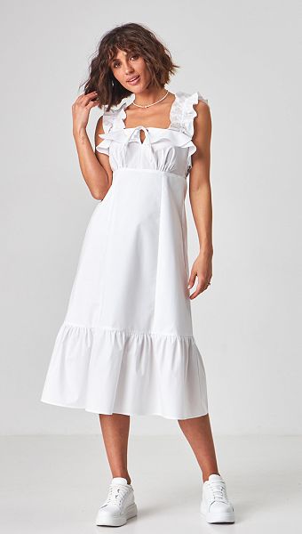 Фото belyj-sarafan-s-rusami-na-plecah-02 товара Белый сарафан с рюшами на плечах0