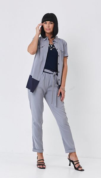 Фото bluza-rubaska-na-pugovicah-seraa-1 товара Блуза-рубашка на пуговицах серая