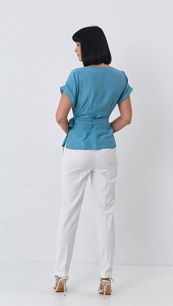 Фото bluza-zenskaa-s-poasom-biruzovaa-5 товару Блуза жіноча з поясом бірюзова0