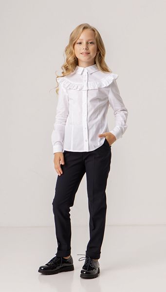 Фото bluzka-belaa-s-rusej-dla-devocki-01 товару Блузка біла з рюшею для дівчинки Фото bluzka-belaa-s-rusej-dla-devocki-01 товару Блузка біла з рюшею для дівчинки