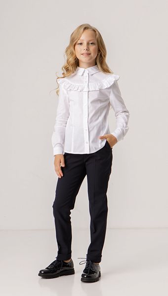 Фото bluzka-belaa-s-rusej-dla-devocki-01 товару Блузка біла з рюшею для дівчинки0