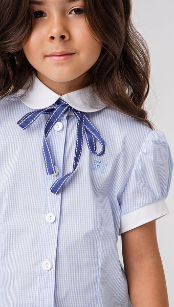 Фото bluzka-dla-devocki-golubaa-v-kletku-06 товару Блузка для дівчинки блакитна в клітинку0