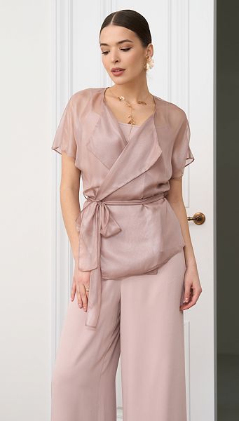 Фото bluzka-prozracnaa-na-zapah-pudrovaa-01 товару Блузка прозора на запах пудрова