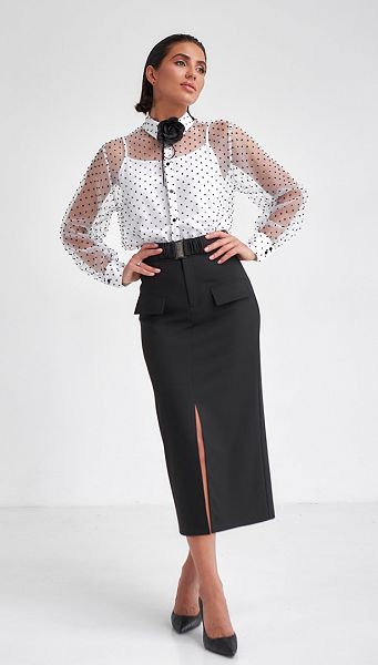 Фото bluzka-prozracnaa-v-goroh-s-topom-01 товару Блузка прозора в горох з топом