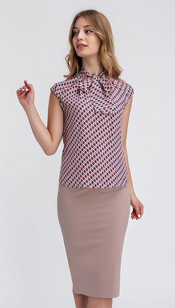 Фото bluzka-s-bantom-rozovo---sinaa-01 товара Блузка с бантом розово - синяя