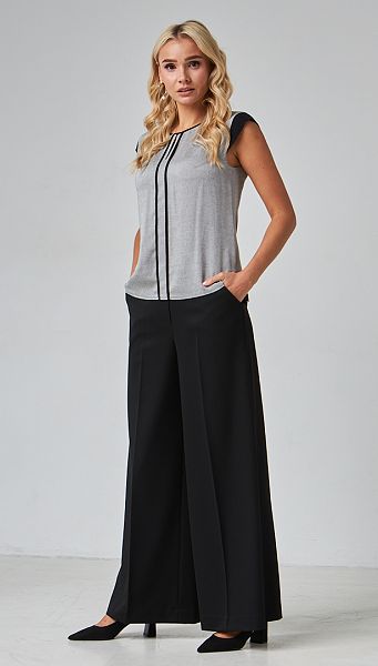 Фото bluzka-seraa-s-cernoj-otdelkoj-01 товару Блузка сіра з чорним оздобленням