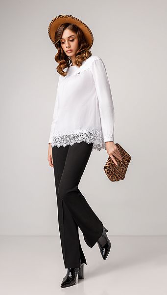 Фото bluzka-zenskaa-s-kruzevom-belaa-01 товару Блузка жіноча з мереживом біла