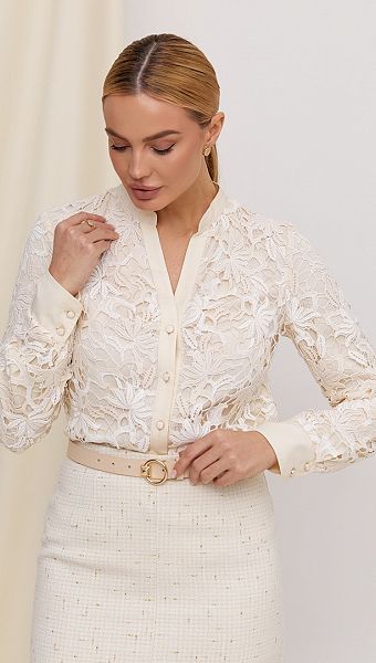 Фото bluzka-zenskaa-s-kruzevom-slivocnaa-5 товара Блузка женская с кружевом сливочная0