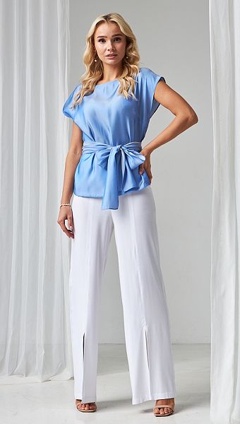 Фото bluzka-zenskaa-s-poasom-golubaa-01 товара Блузка женская с поясом голубая0