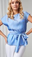 Фото bluzka-zenskaa-s-poasom-golubaa-05 товара Блузка женская с поясом голубая0