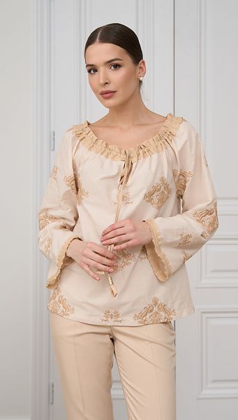 Фото bluzka-zenskaa-s-vysivkoj-slivocnaa-1 товару Блузка жіноча з вишивкою вершкова