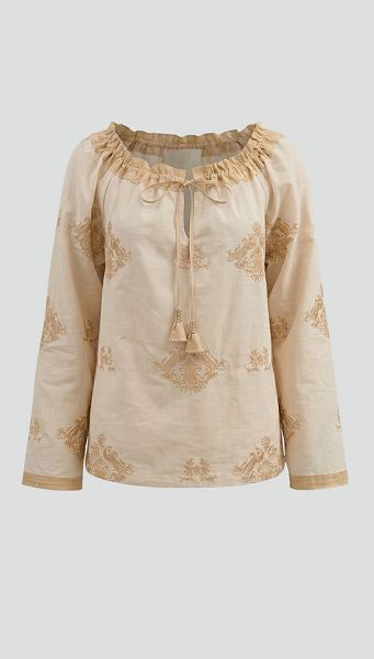 Фото bluzka-zenskaa-svobodnogo-kroa-s-vysivkoj-slivocnaa-01 товара Блузка женская свободного кроя с вышивкой сливочная