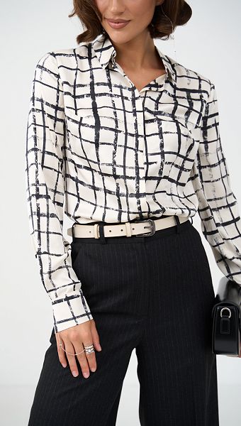 Фото bluzka-zenskaa-v-kletku-molocnaa-03 товару Блузка жіноча в клітинку молочна0