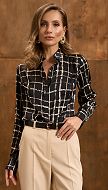 Фото bluzka-zenskaa-v-kletocku-cernaa-05 товара Блузка женская в клеточку черная 0