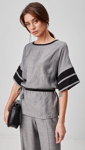 Фото bluzon-s-poasom-seryj-02 товару Блузон з поясом сірий0 Фото bluzon-s-poasom-seryj-02 товару Блузон з поясом сірий0