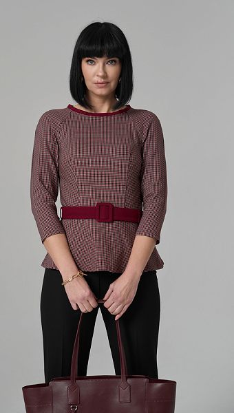 Фото bluzon-v-gusinuu-lapku-visnevyj-01 товару Блузон в гусячу лапку вишневий0 Фото bluzon-v-gusinuu-lapku-visnevyj-01 товару Блузон в гусячу лапку вишневий0