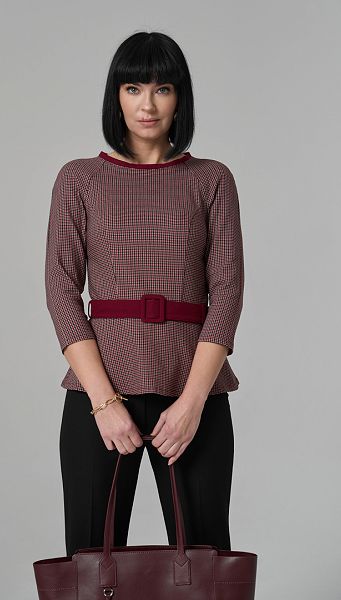 Фото bluzon-v-gusinuu-lapku-visnevyj-01 товару Блузон в гусячу лапку вишневий