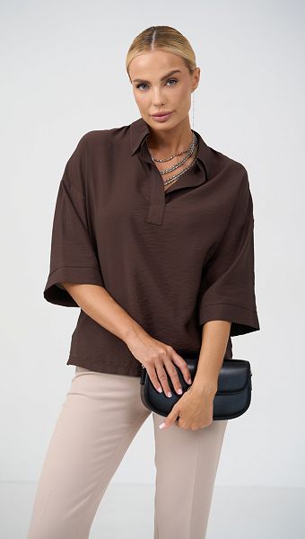 Фото bluzon-zenskij-pramoj-sokoladnyj-01 товару Блузон жіночий прямий шоколадний0