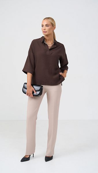 Фото bluzon-zenskij-pramoj-sokoladnyj-02 товару Блузон жіночий прямий шоколадний0