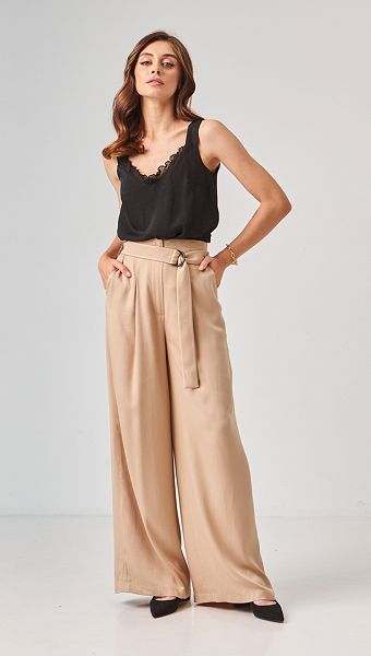 Фото bruki-palacco-pesocnye-s-poasom-01 товара Брюки палаццо песочные с поясом0