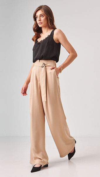 Фото bruki-palacco-pesocnye-s-poasom-03 товару Брюки палаццо пісочні з поясом