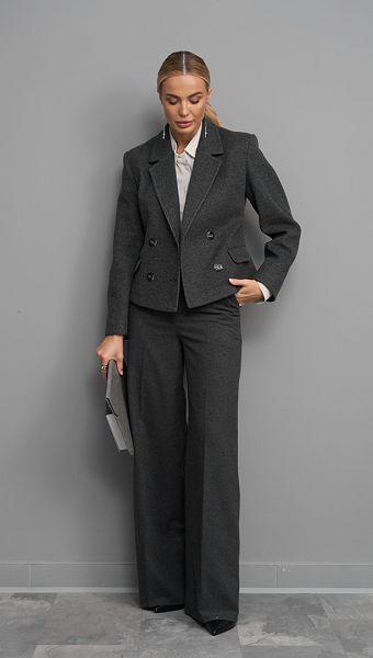 Фото bruki-pramye-iz-sersti-serye-02 товару Штани прямі з вовни сірі0