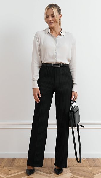 Фото bruki-pramye-v-polosku-cernye-01 товару Штани прямі в смужку чорні