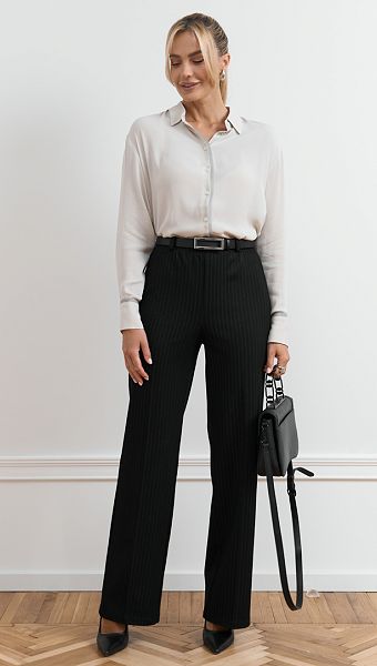 Фото bruki-pramye-v-polosku-cernye-01 товару Штани прямі в смужку чорні0 Фото bruki-pramye-v-polosku-cernye-01 товару Штани прямі в смужку чорні0