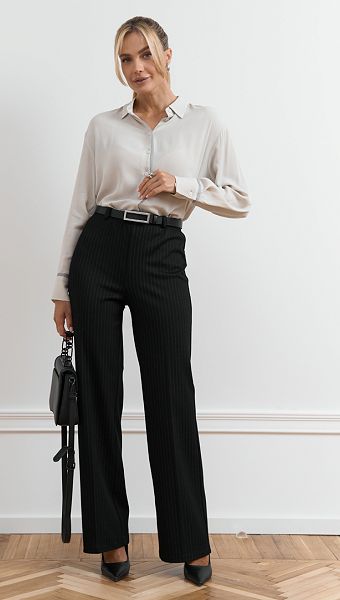 Фото bruki-pramye-v-polosku-cernye-02 товара Брюки прямые в полоску черные0