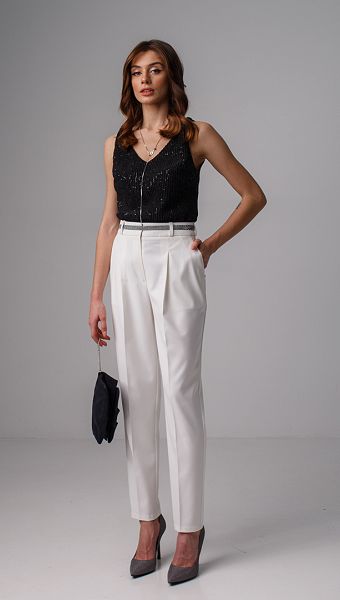 Фото bruki-s-vysokoj-posadkoj-molocnye-02 товару Брюки з високою посадкою молочні0