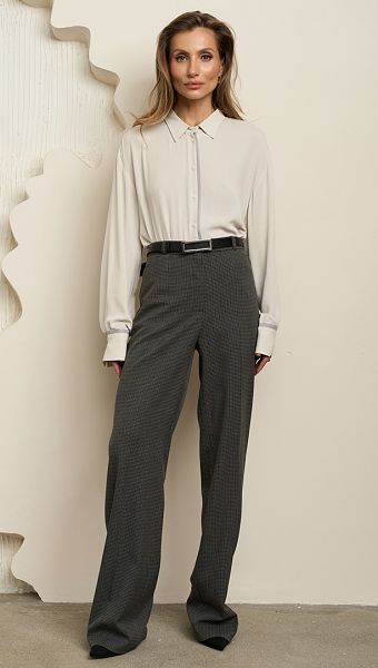 Фото bruki-zenskie-kles-cernyj-melanz-02 товару Штани жіночі кльош чорний меланж0