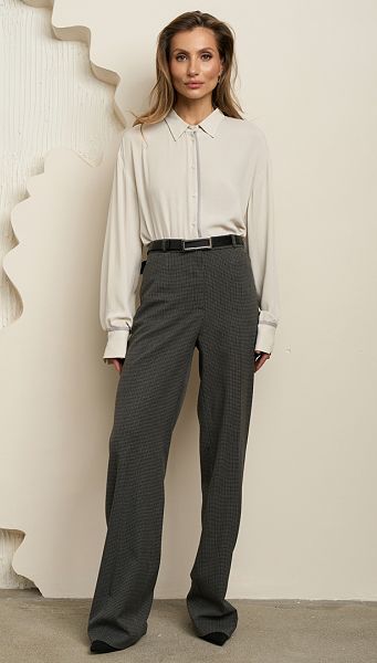 Фото bruki-zenskie-kles-cernyj-melanz-02 товару Штани жіночі кльош чорний меланж