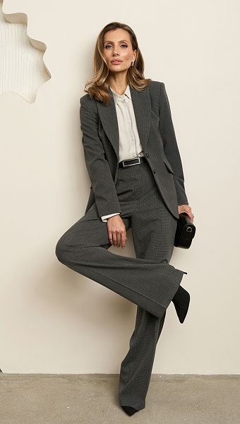 Фото bruki-zenskie-kles-cernyj-melanz-03 товару Штани жіночі кльош чорний меланж0