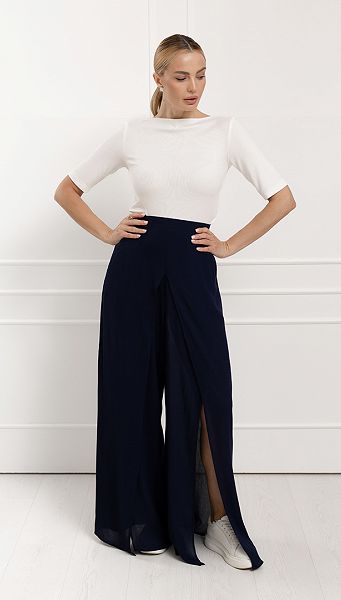 Фото bruki-zenskie-na-zapah-sinie-1 товара Брюки женские на запах синие