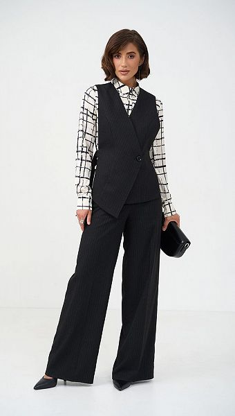 Фото bruki-zenskie-pramye-v-polosku-grafit-2 товара Брюки женские прямые в полоску графит0