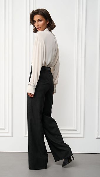 Фото bruki-zenskie-pramye-v-polosku-grafit-5 товара Брюки женские прямые в полоску графит0