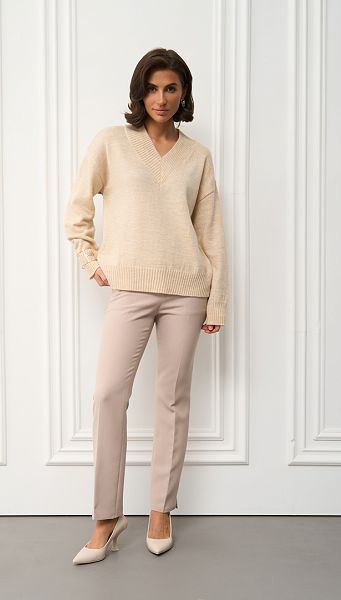 Фото dzemper-trikotaznyj-slivocnyj-iz-sersti-01 товара Джемпер трикотажный сливочный из шерсти