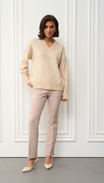 Фото dzemper-trikotaznyj-slivocnyj-iz-sersti-01 товару Джемпер трикотажний вершковий з вовни0