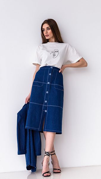 Фото dzinsovaa-ubka-midi-na-pugovicah-1 товару Джинсова спідниця міді на гудзиках0