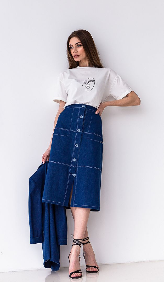 Джинсовая юбка миди на пуговицах | Интернет магазин Helena.ua