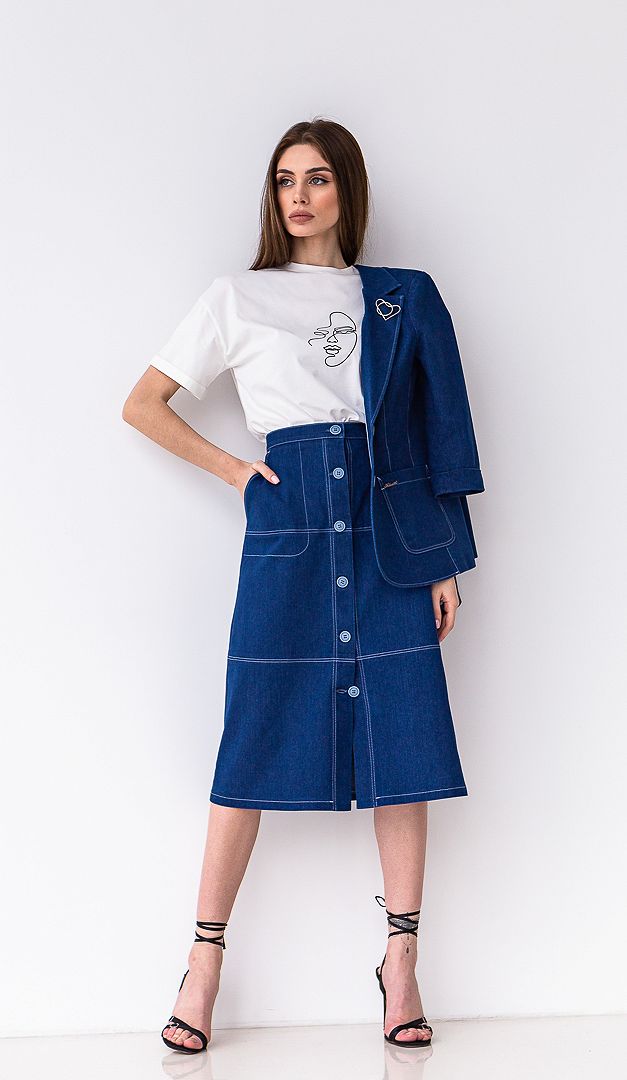 Джинсовая юбка миди на пуговицах | Интернет магазин Helena.ua