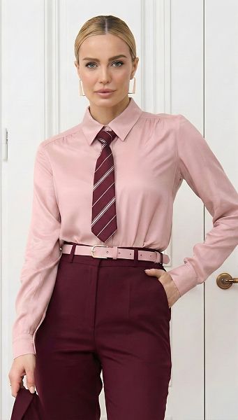 Фото galstuk-zenskij-bordovyj-v-polosku-01 товара Галстук женский бордовый в полоску