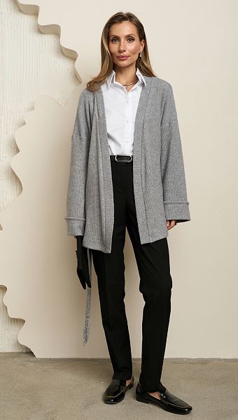 Фото kardigan-trikotaznyj-s-poasom-seryj-2 товару Кардиган трикотажний з поясом сірий0