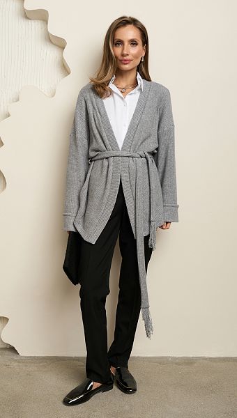 Фото kardigan-trikotaznyj-s-poasom-seryj-5 товару Кардиган трикотажний з поясом сірий0