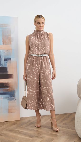 Фото kombinezon-zenskij-bezevo-belyj-01 товару Комбінезон жіночий бежево-білий0