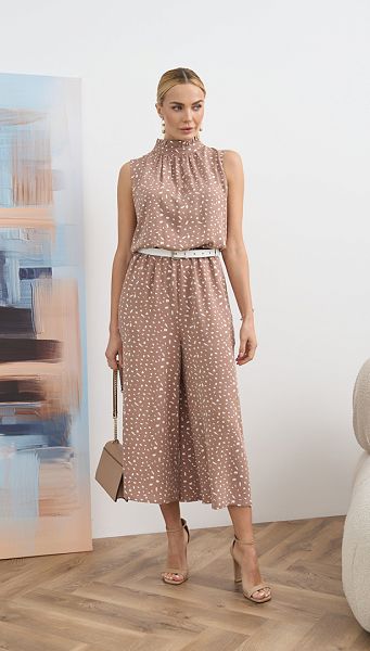 Фото kombinezon-zenskij-bezevo-belyj-01 товара Комбинезон женский бежево-белый