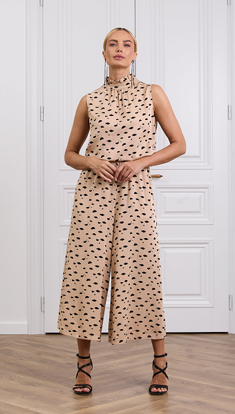 Фото kombinezon-zenskij-bezevo-cernyj-01 товару Комбінезон жіночий бежево-чорний0