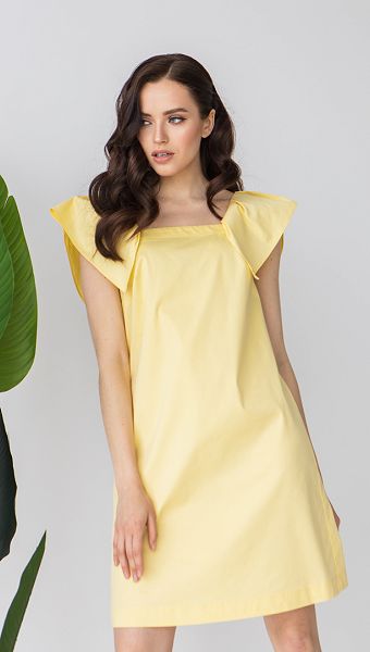 Фото letnij-sarafan-na-bretelah-s-rusami-zeltyj-03 товару Літній сарафан на бретелях з рюшами жовтий0